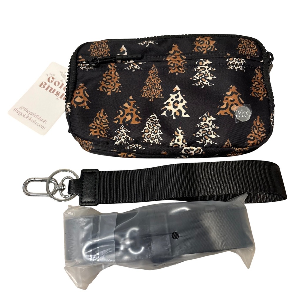 The Gold Blush RFID Belt Bag Womens 2in1 Black Leopard Christmas Tree Crossbody
